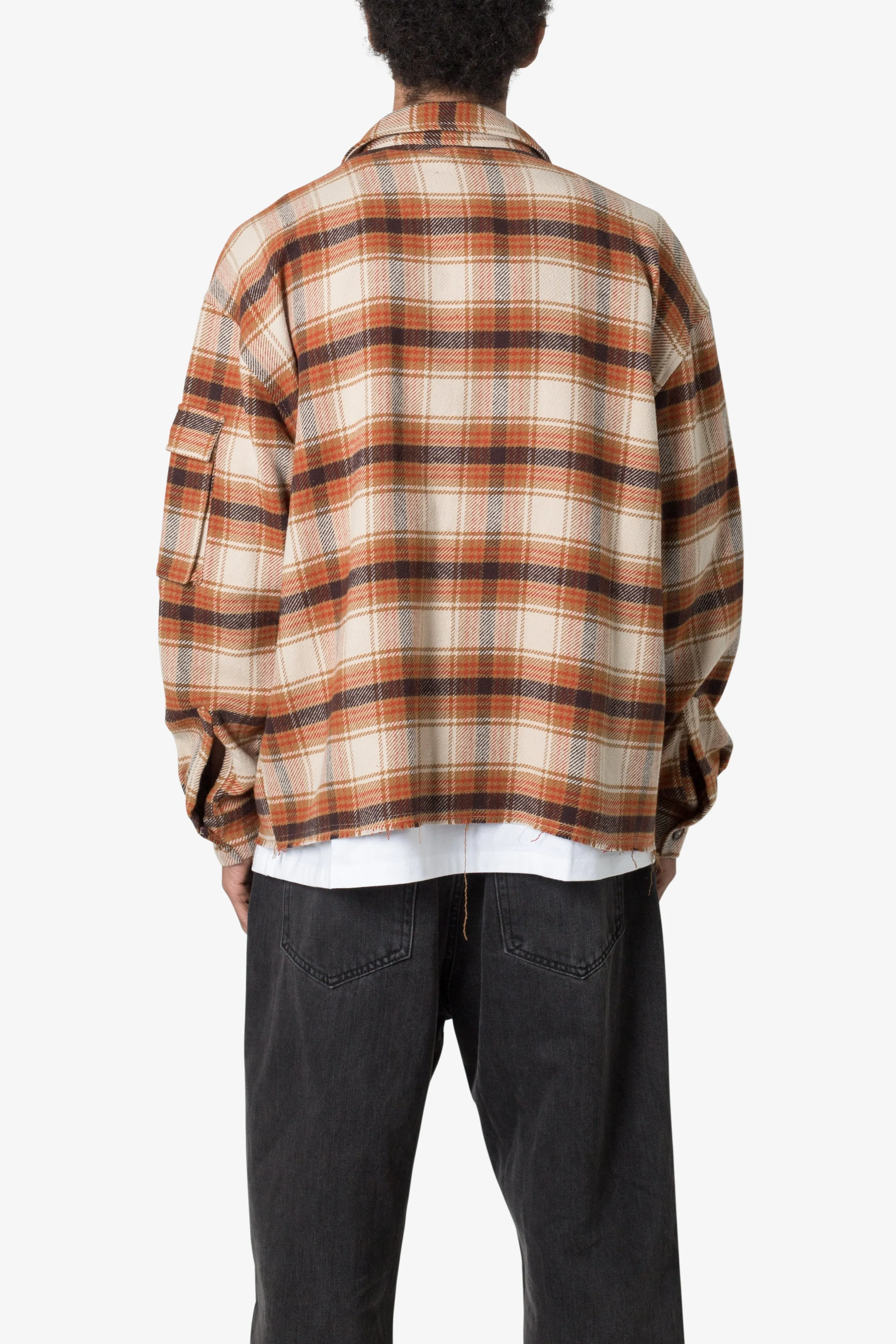 Asymmetrical Pocket Flannel Shirt - Brown