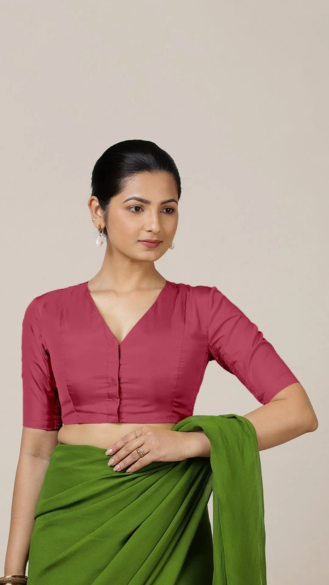 Begum x Rozaana | Elbow Sleeves Saree Blouse in Rani Pink