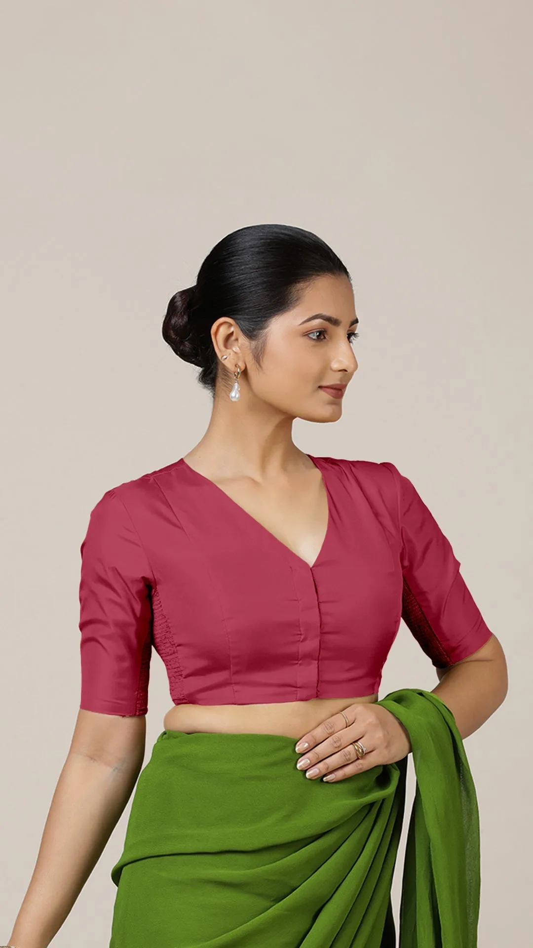 Begum x Rozaana | Elbow Sleeves Saree Blouse in Rani Pink