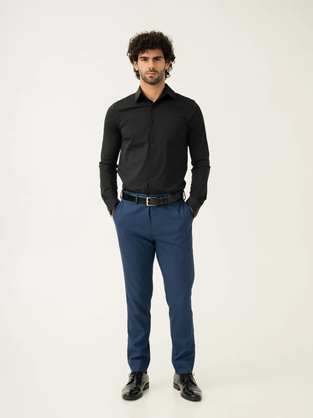 Blue Houndstooth Slim Fit Stretch Formal Pant