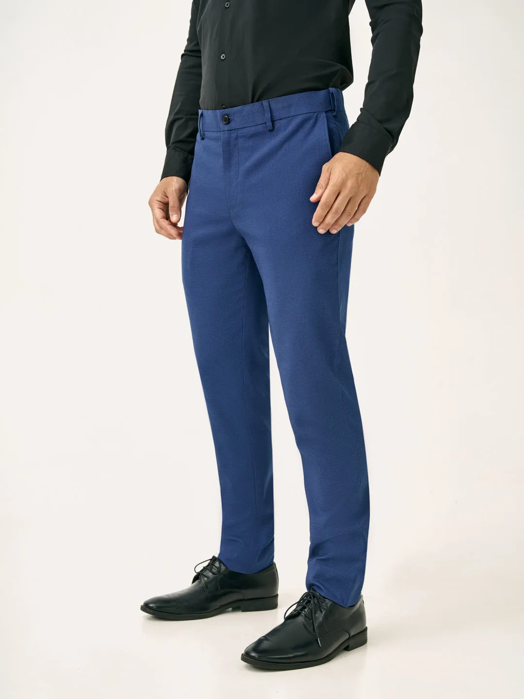 Blue Houndstooth Slim Fit Stretch Formal Pant