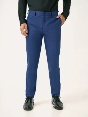 Blue Houndstooth Slim Fit Stretch Formal Pant