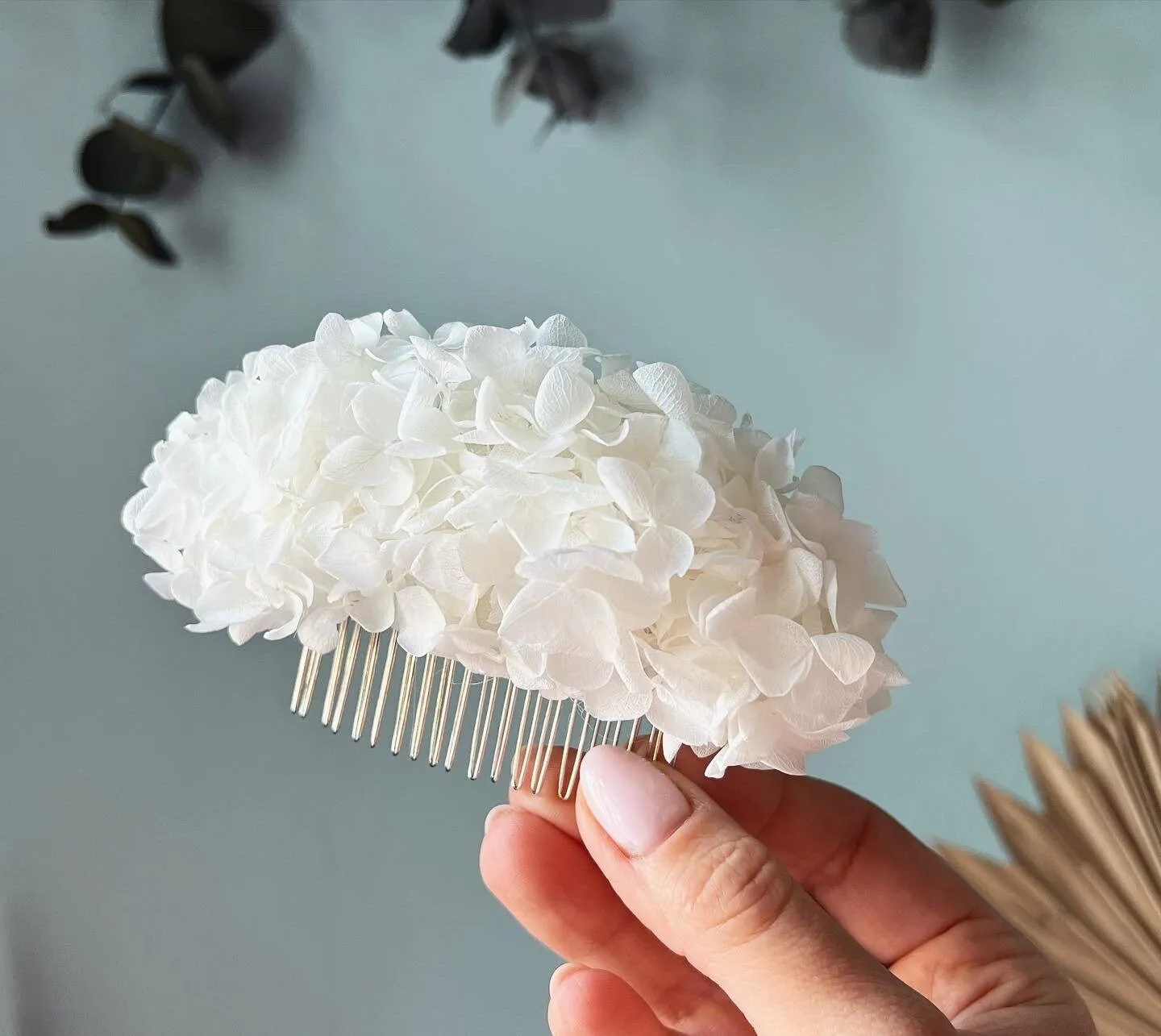 Boho Bridal Off White Ivory Dried Real Flower Hair Piece, Summer Wedding Romantic Bride Dry Flower Hair Comb, Floral Headpiece