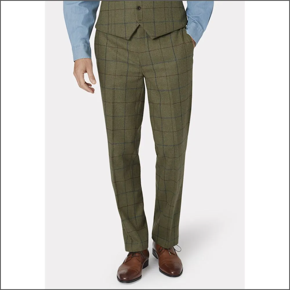 Brook Taverner Haincliffe Green with Blue Overcheck Tweed Suit Trouser-