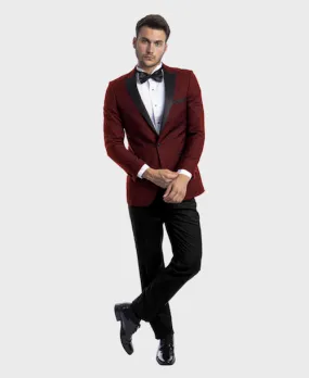 Burgundy 1 Button Peak Lapel Tuxedo