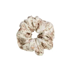 Butterfly Toile Silk Scrunchie in Tan & Brown