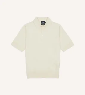 Ecru Knitted Linen-Cotton Short-Sleeve Polo Shirt