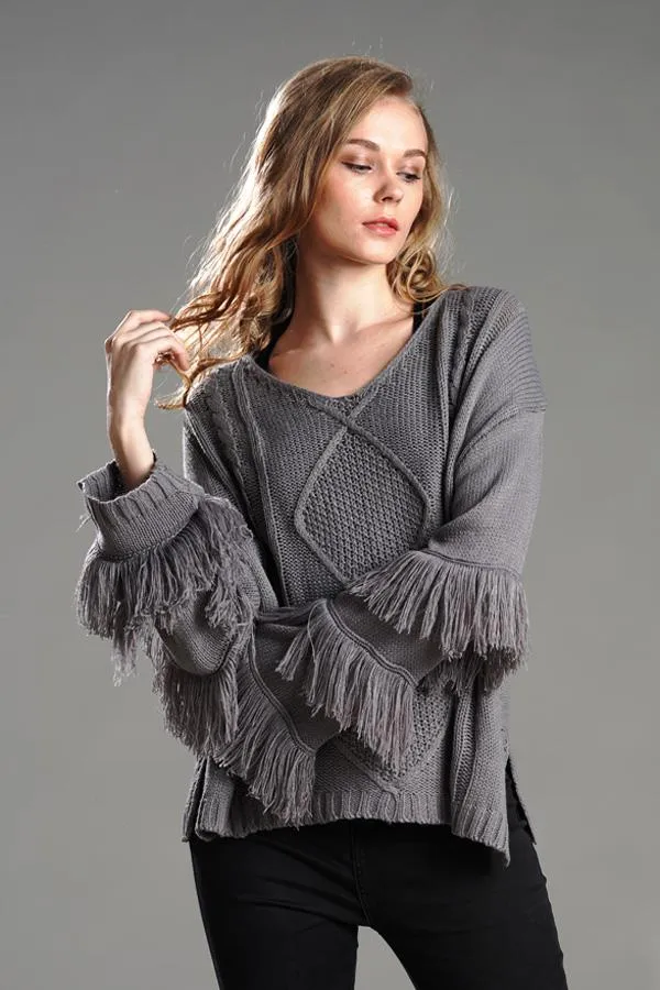 elveswallet Cable Knit Tassel Fluffy Sweater