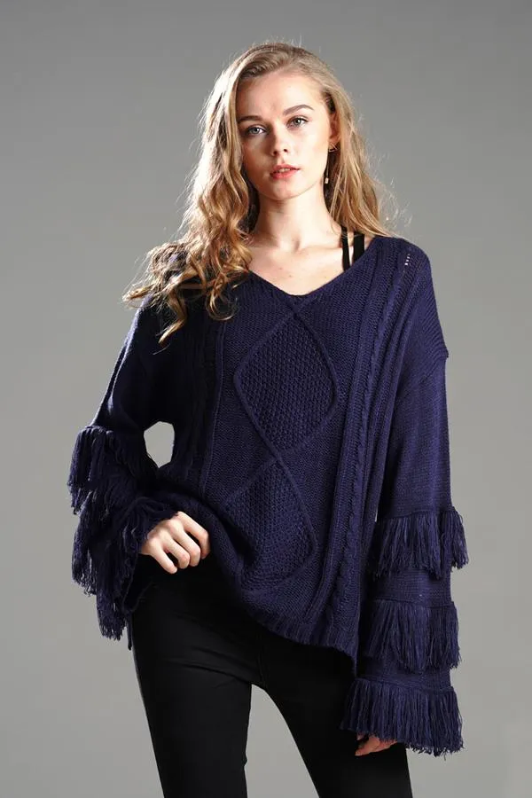 elveswallet Cable Knit Tassel Fluffy Sweater