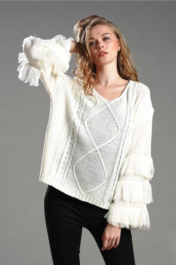 elveswallet Cable Knit Tassel Fluffy Sweater