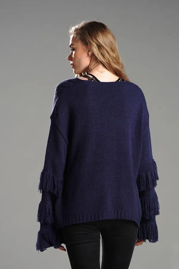 elveswallet Cable Knit Tassel Fluffy Sweater