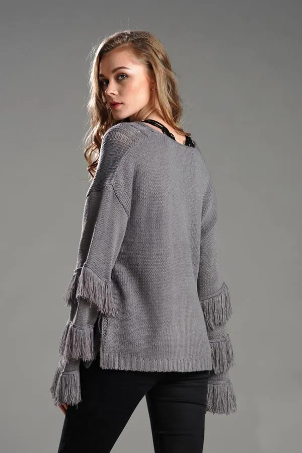 elveswallet Cable Knit Tassel Fluffy Sweater