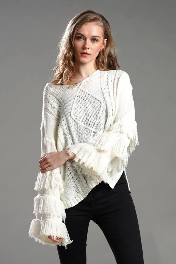 elveswallet Cable Knit Tassel Fluffy Sweater