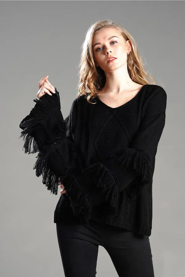 elveswallet Cable Knit Tassel Fluffy Sweater