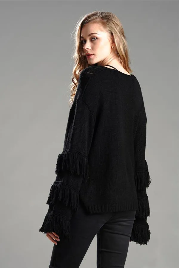 elveswallet Cable Knit Tassel Fluffy Sweater