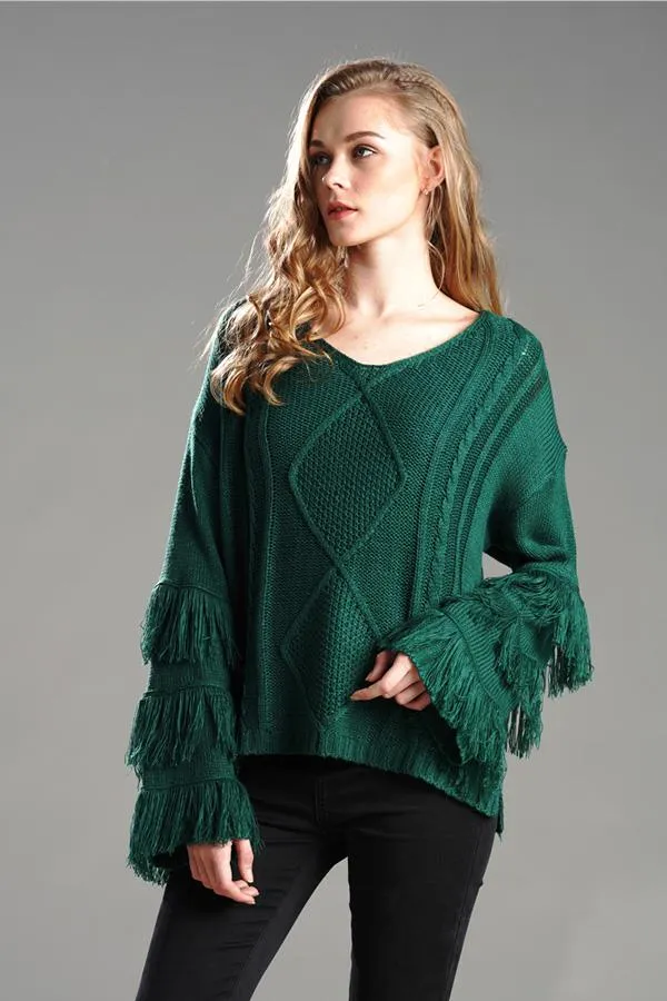 elveswallet Cable Knit Tassel Fluffy Sweater