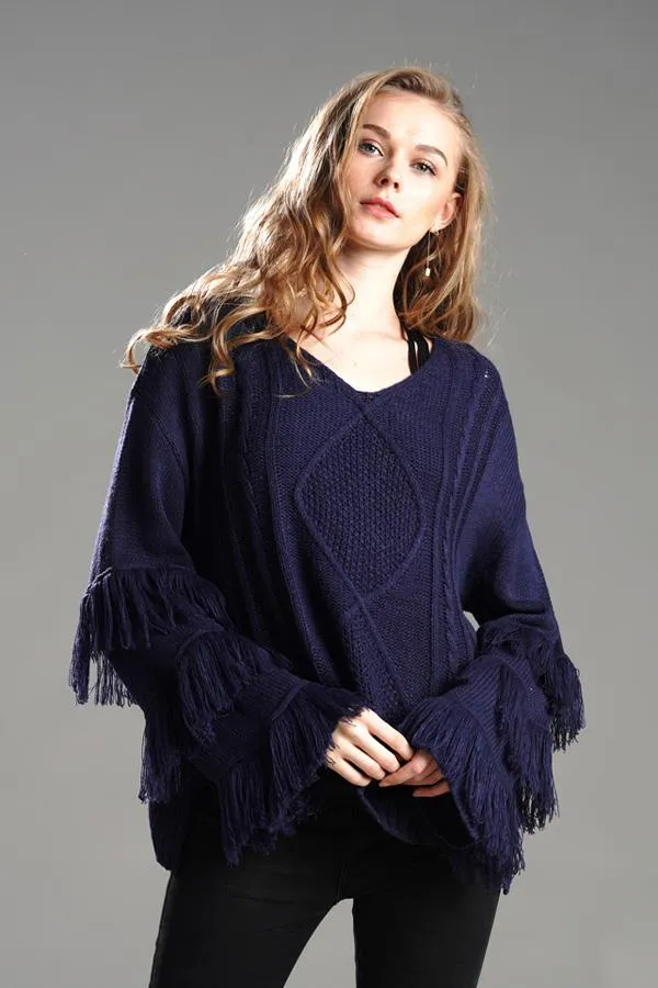 elveswallet Cable Knit Tassel Fluffy Sweater