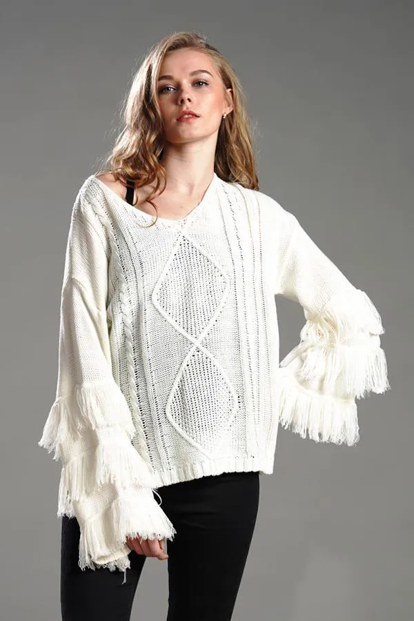 elveswallet Cable Knit Tassel Fluffy Sweater