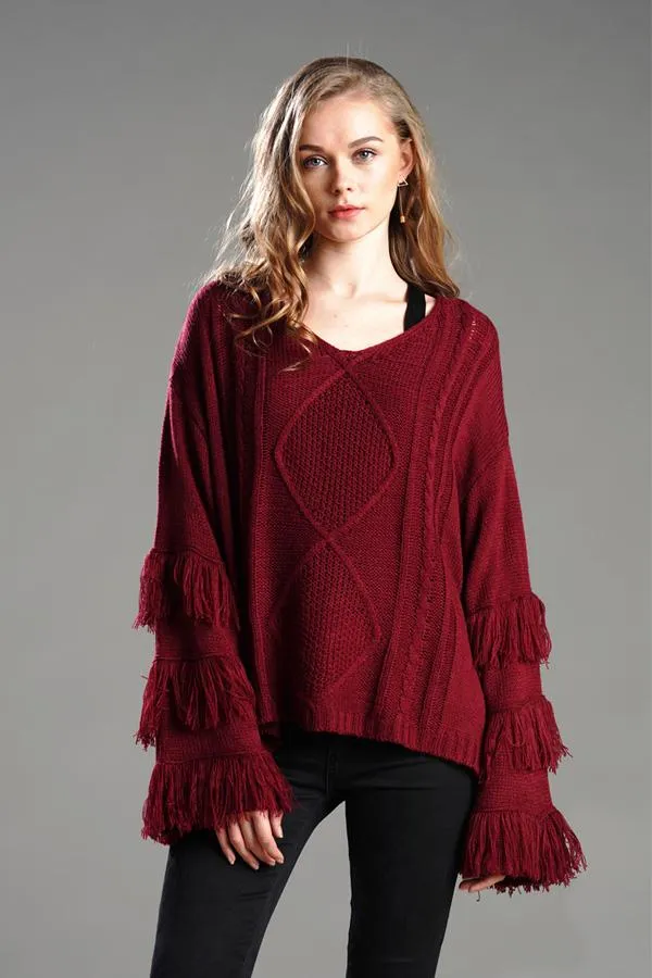 elveswallet Cable Knit Tassel Fluffy Sweater