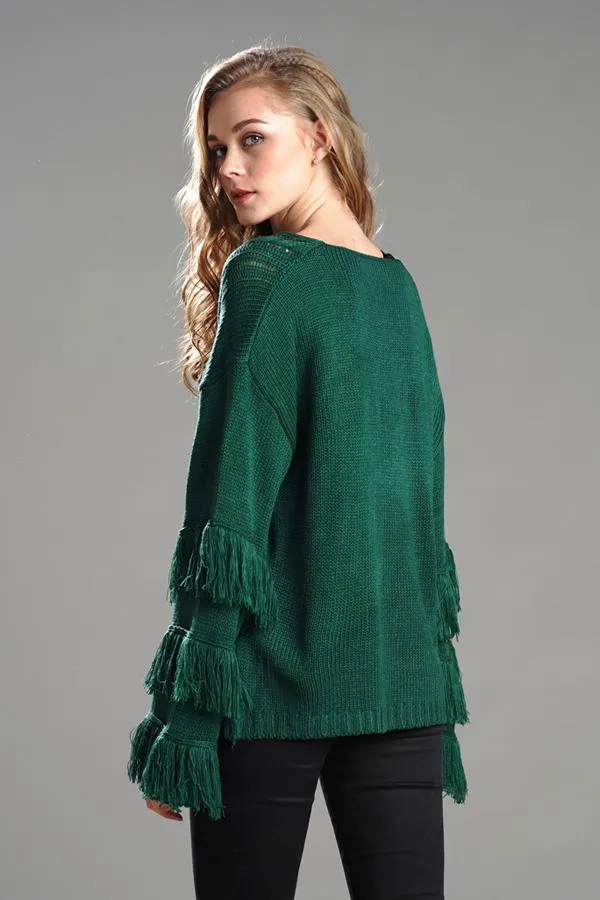 elveswallet Cable Knit Tassel Fluffy Sweater