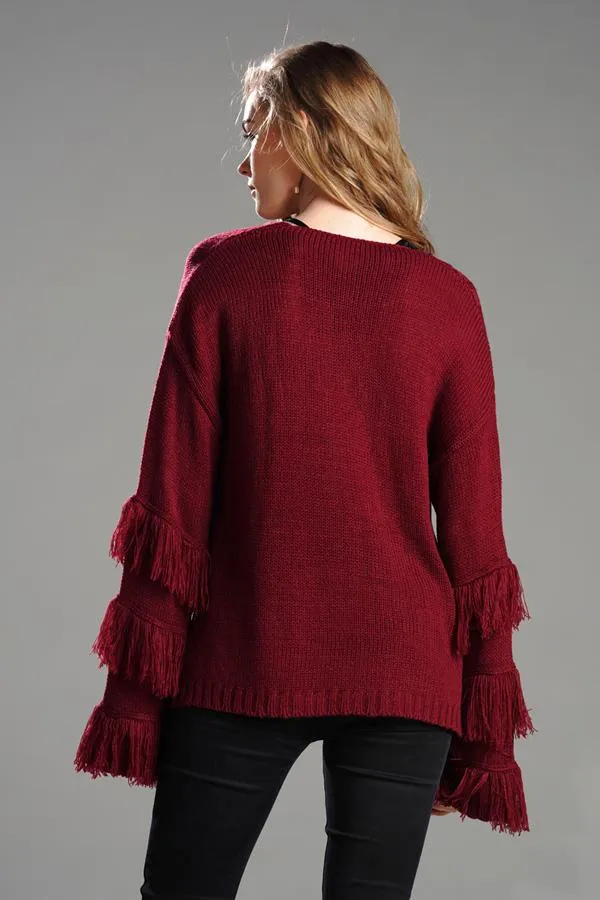 elveswallet Cable Knit Tassel Fluffy Sweater