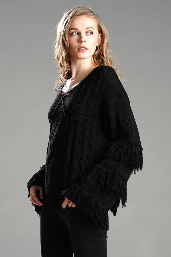 elveswallet Cable Knit Tassel Fluffy Sweater