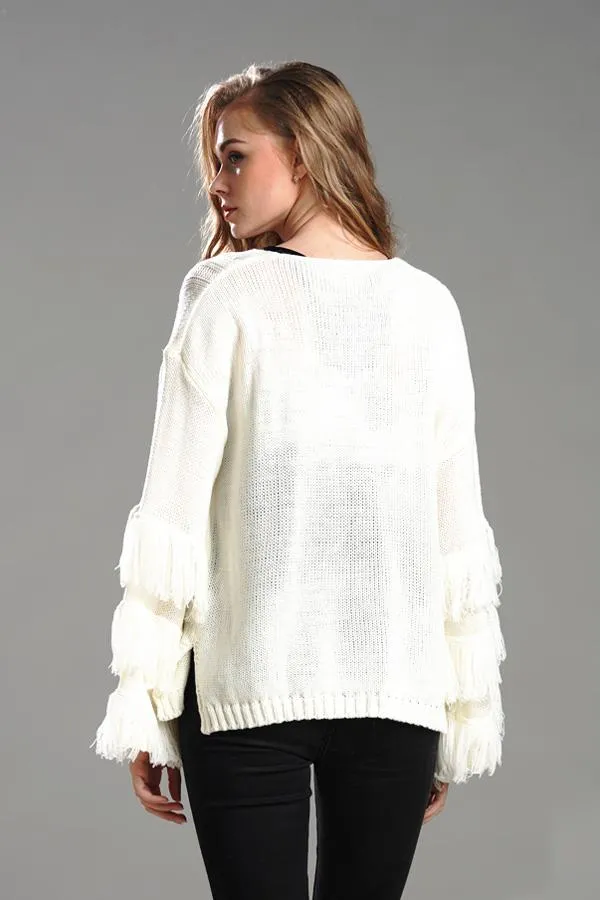 elveswallet Cable Knit Tassel Fluffy Sweater