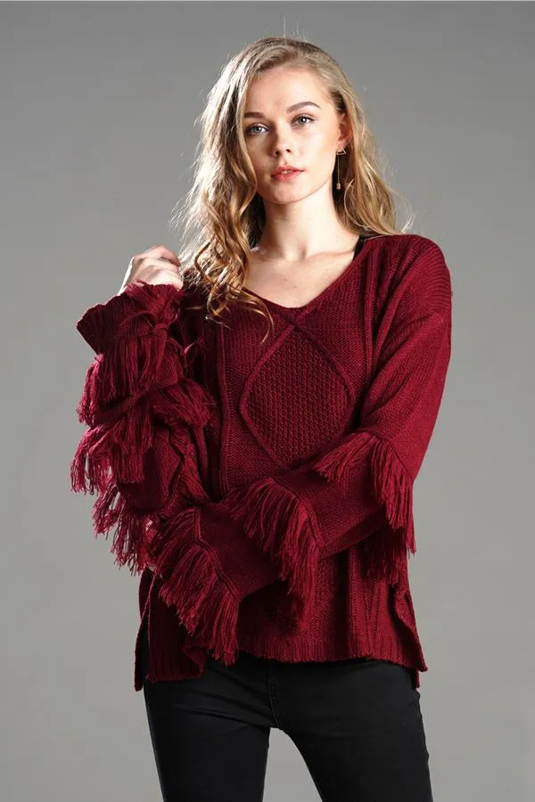 elveswallet Cable Knit Tassel Fluffy Sweater