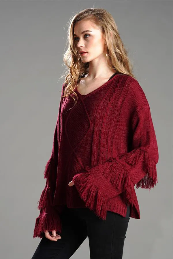 elveswallet Cable Knit Tassel Fluffy Sweater