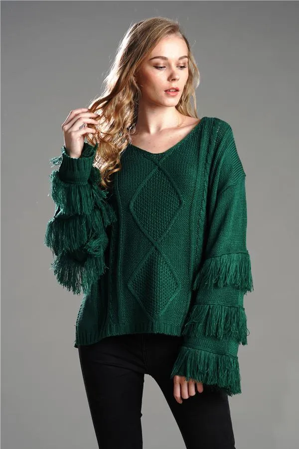 elveswallet Cable Knit Tassel Fluffy Sweater