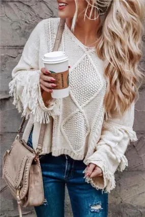 elveswallet Cable Knit Tassel Fluffy Sweater