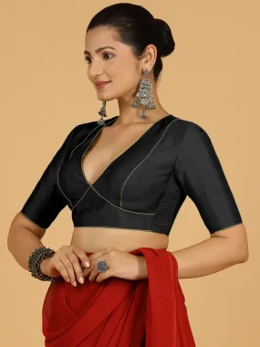 Ghazal x Rozaana | Elbow Sleeves Saree Blouse in Raven Black