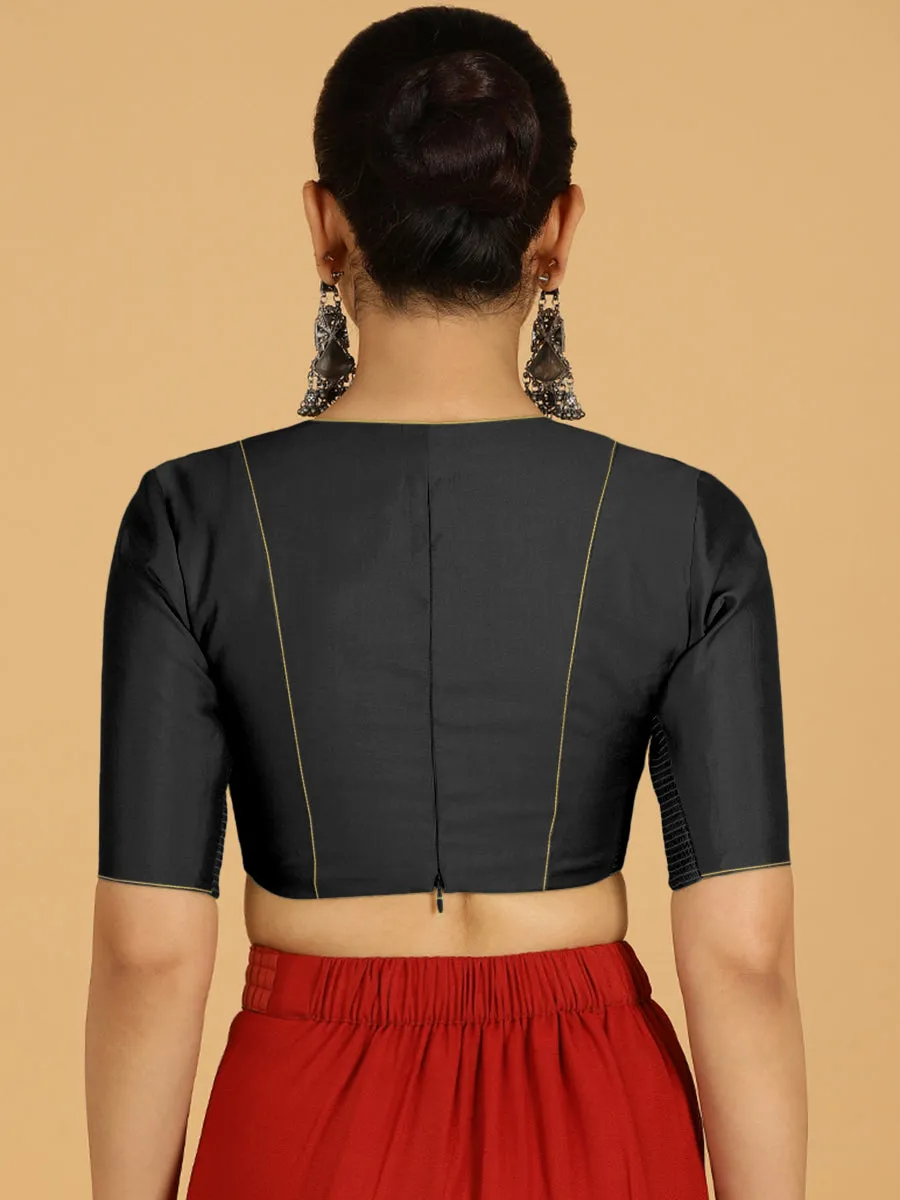 Ghazal x Rozaana | Elbow Sleeves Saree Blouse in Raven Black