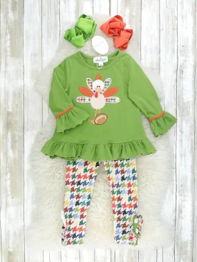 Green Houndstooth Turkey Ruffle Outfit