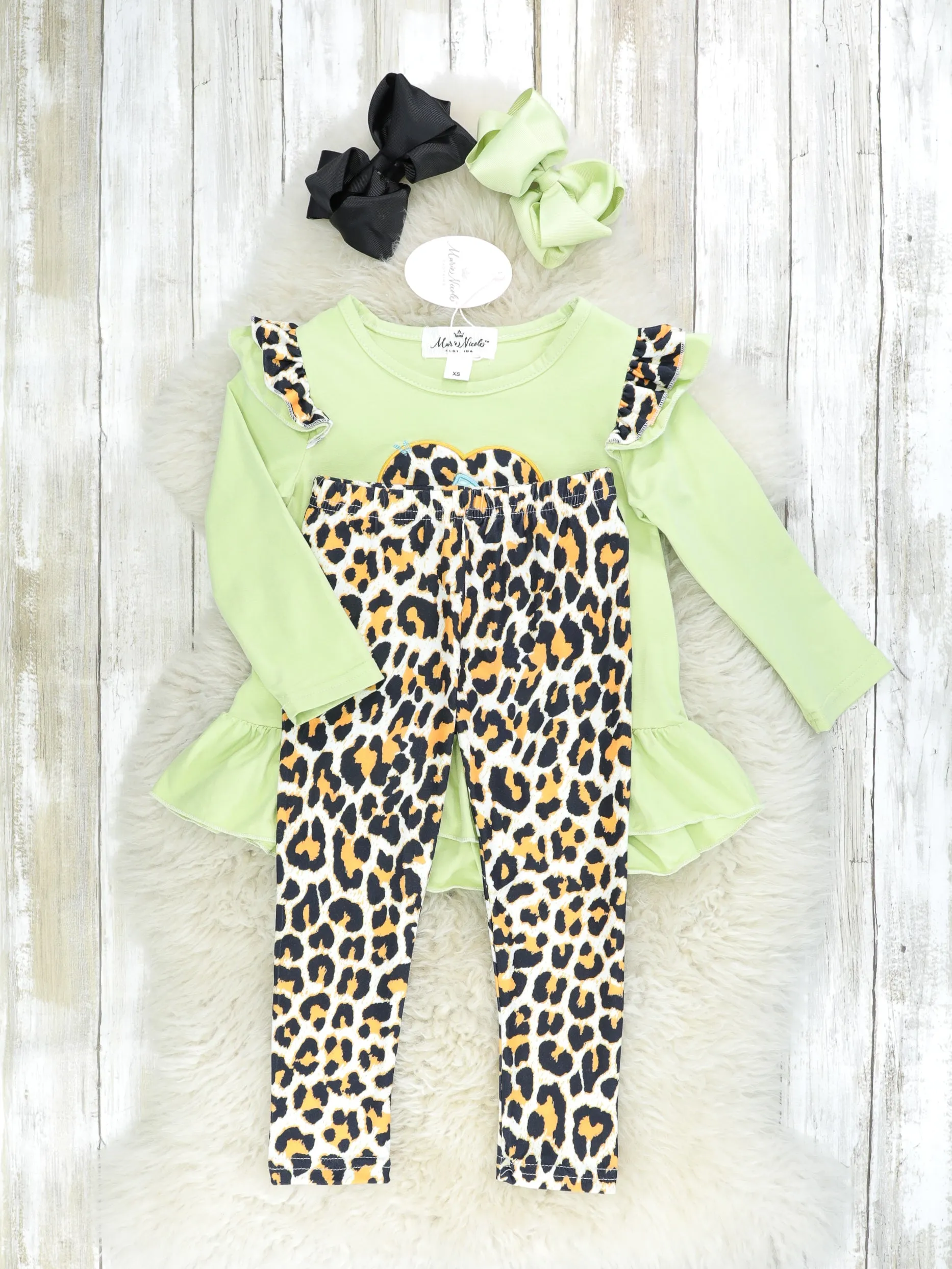 Green Leopard Turkey Ruffle Outfit