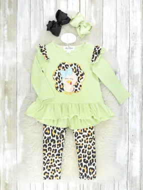 Green Leopard Turkey Ruffle Outfit