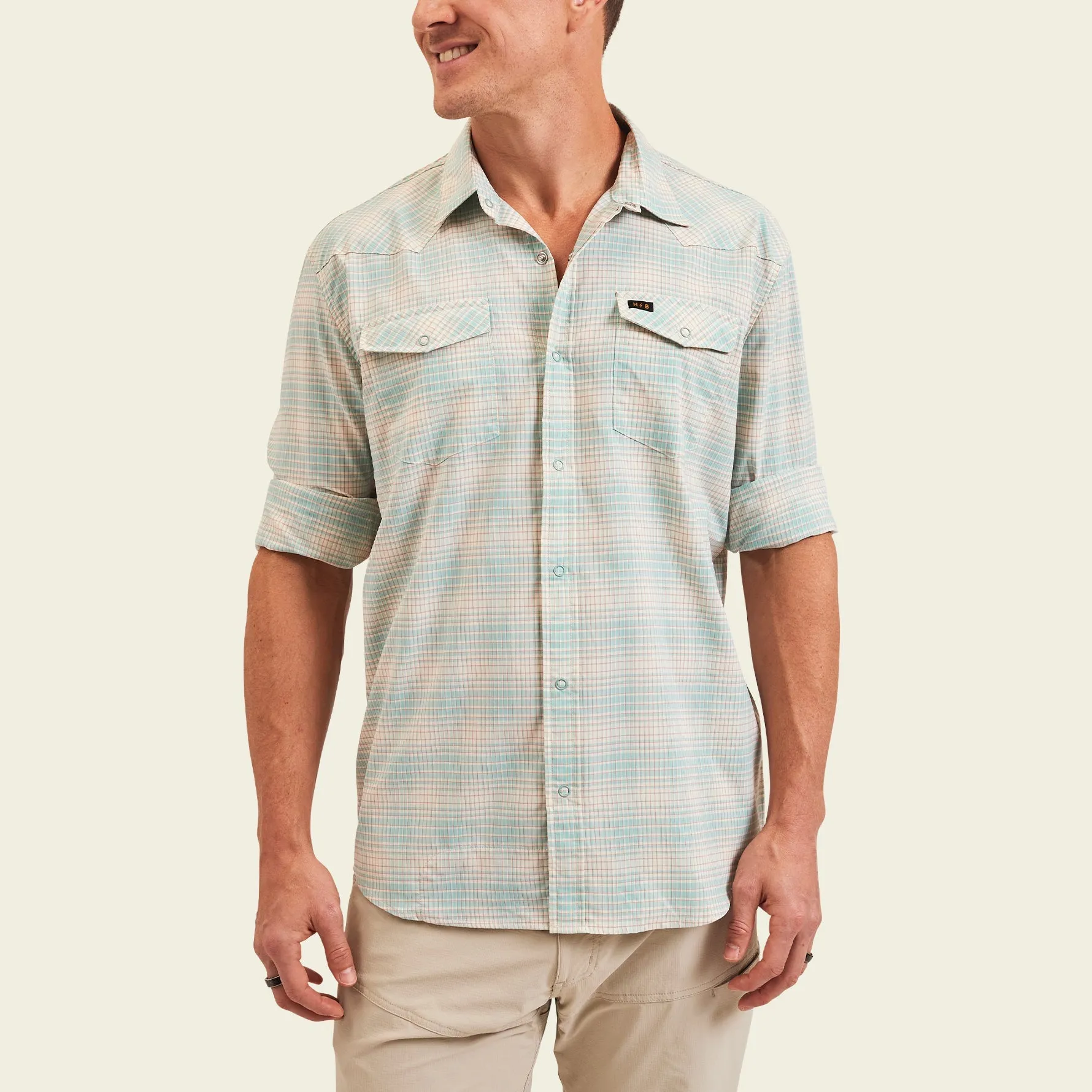 H Bar B Tech Longsleeve - Eason Plaid : Seafoam