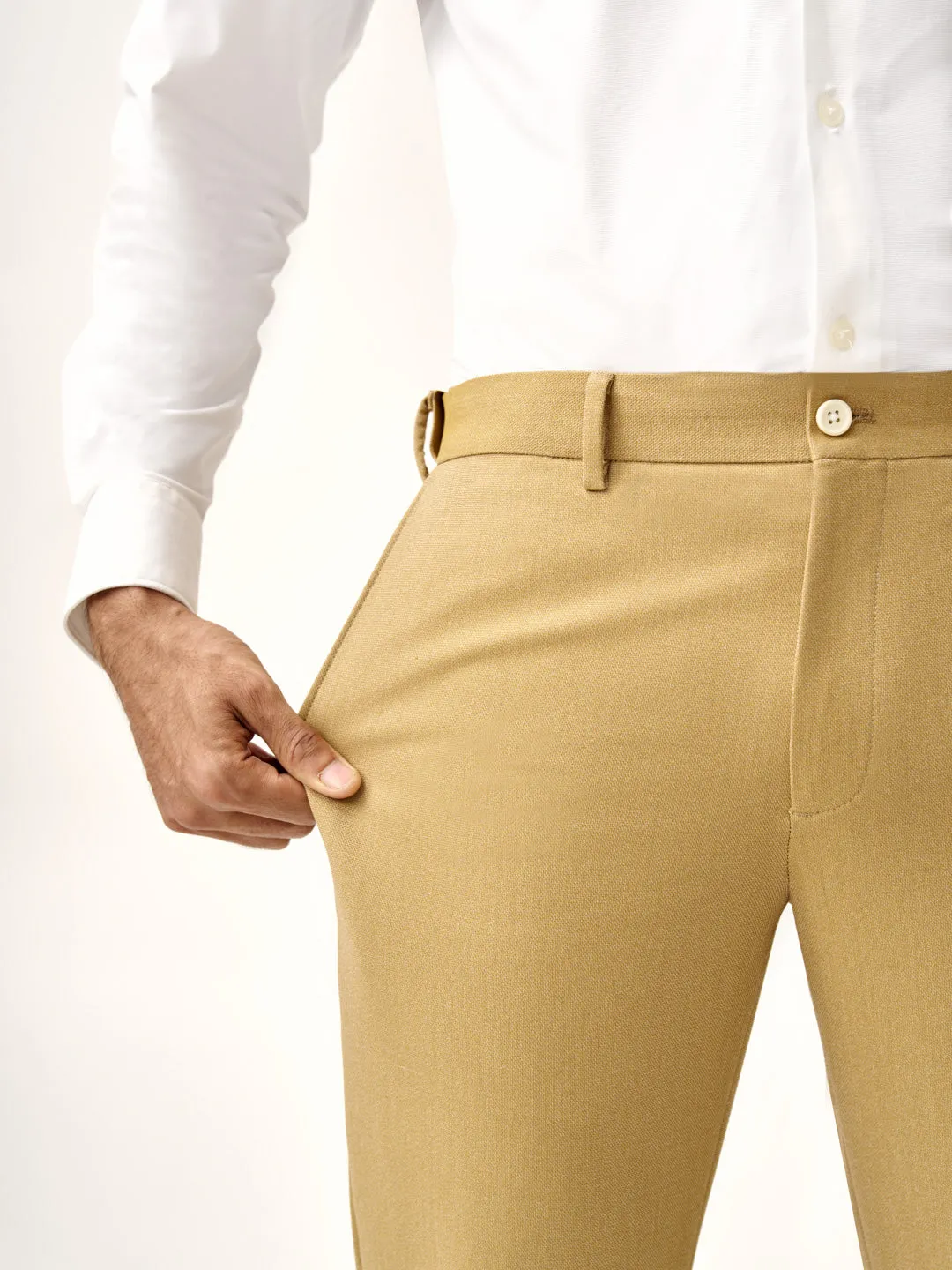 Khaki Textured All Weather Stretch Pants