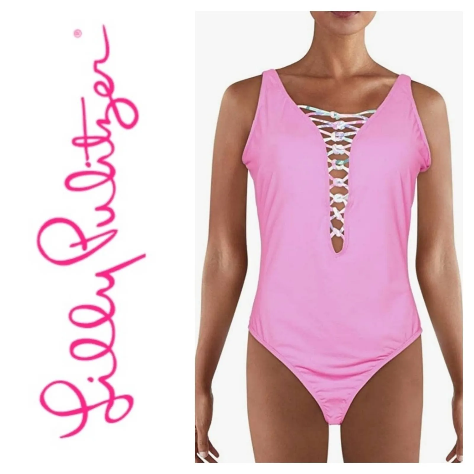 Lilly Pulitzer Isle Lattice One-Piece Swimsuit Pink Starburst