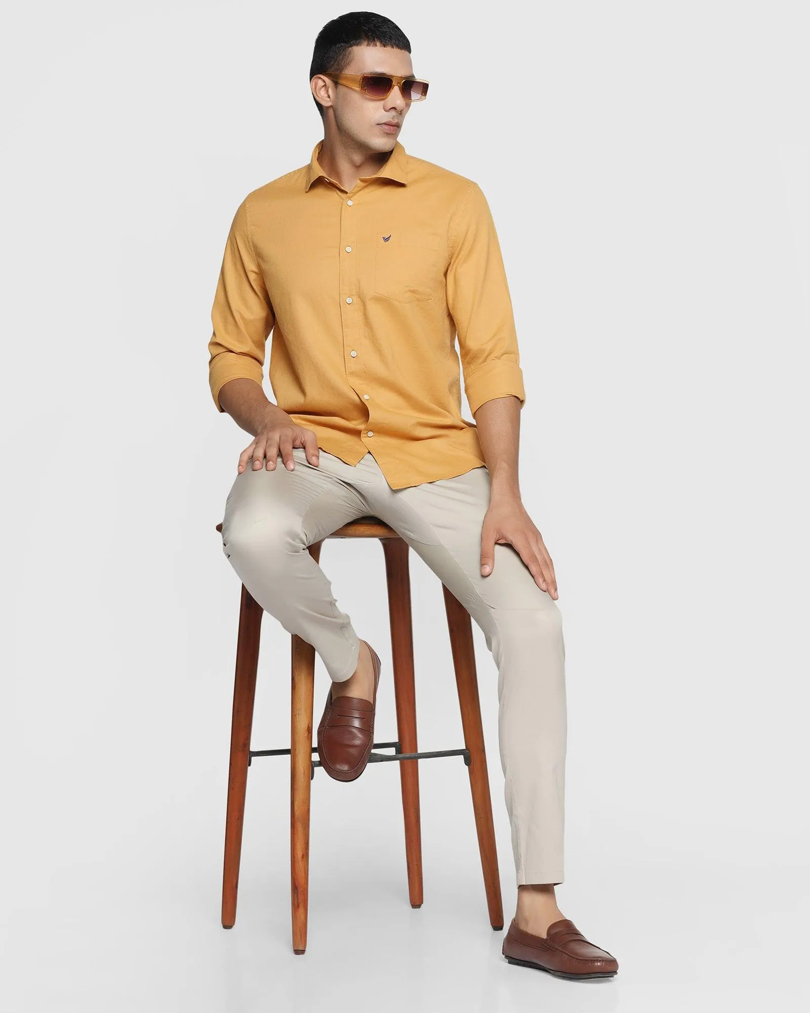 Linen Casual Ochre Solid Shirt - Lang