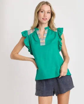 Multi Color Trim Split Neck Top