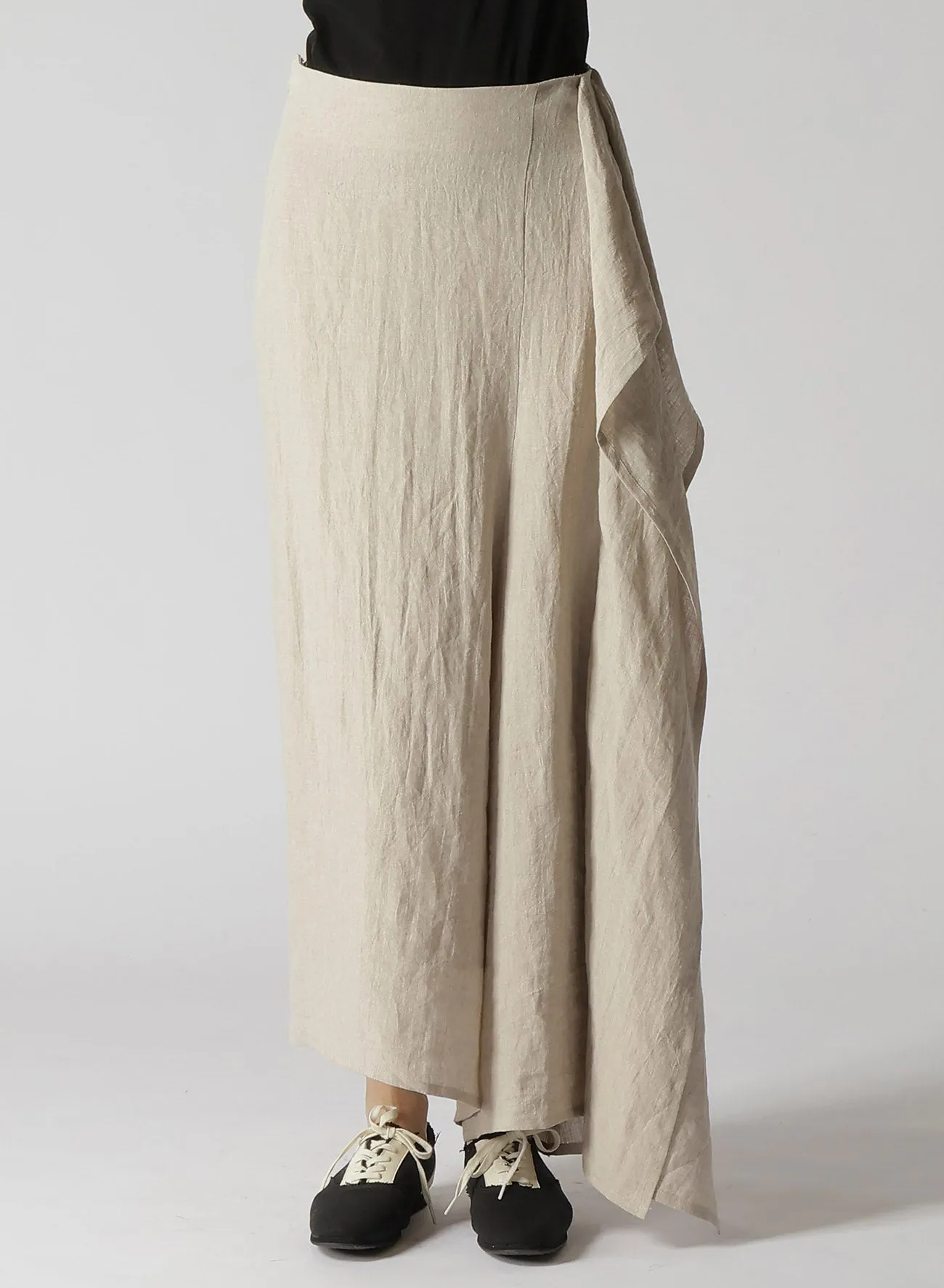 NATURAL WASHED LINEN DRAPE DETAIL SKIRT PANTS