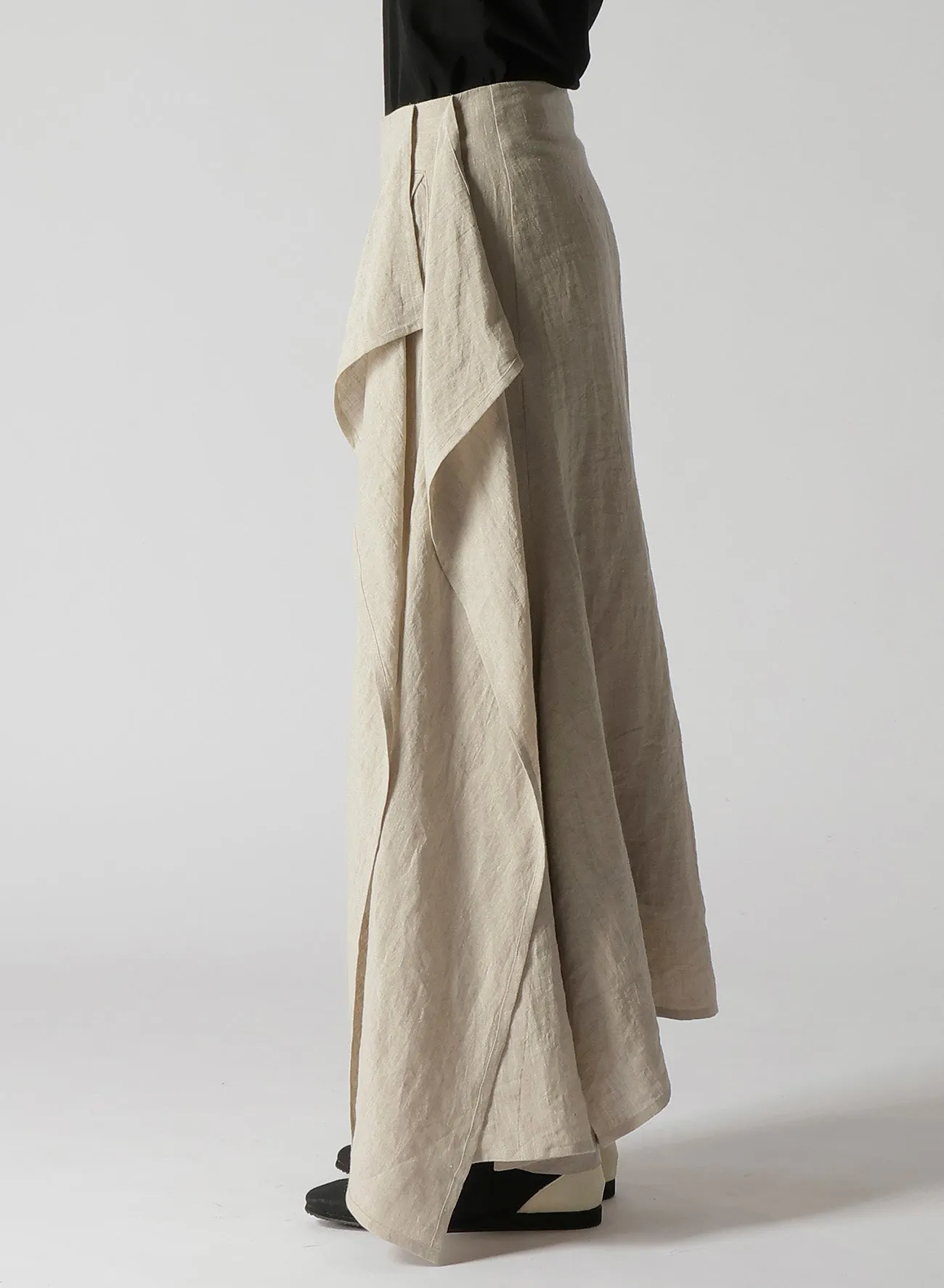 NATURAL WASHED LINEN DRAPE DETAIL SKIRT PANTS