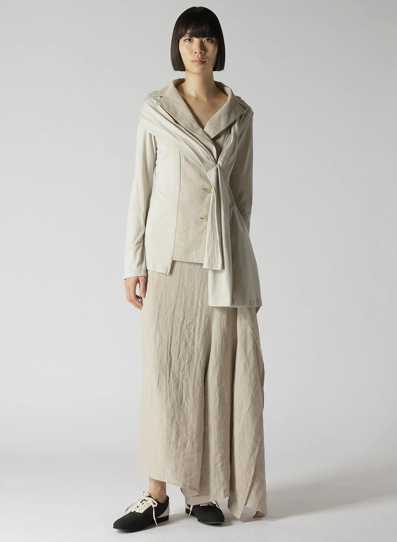 NATURAL WASHED LINEN DRAPE DETAIL SKIRT PANTS