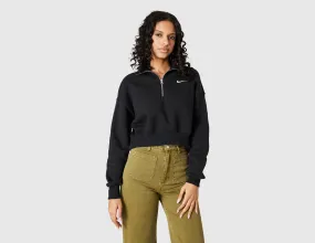 Nike Women's Sportswear Phoenix Fleece Quarter Zip Crop Sweatshirt Black / Sail