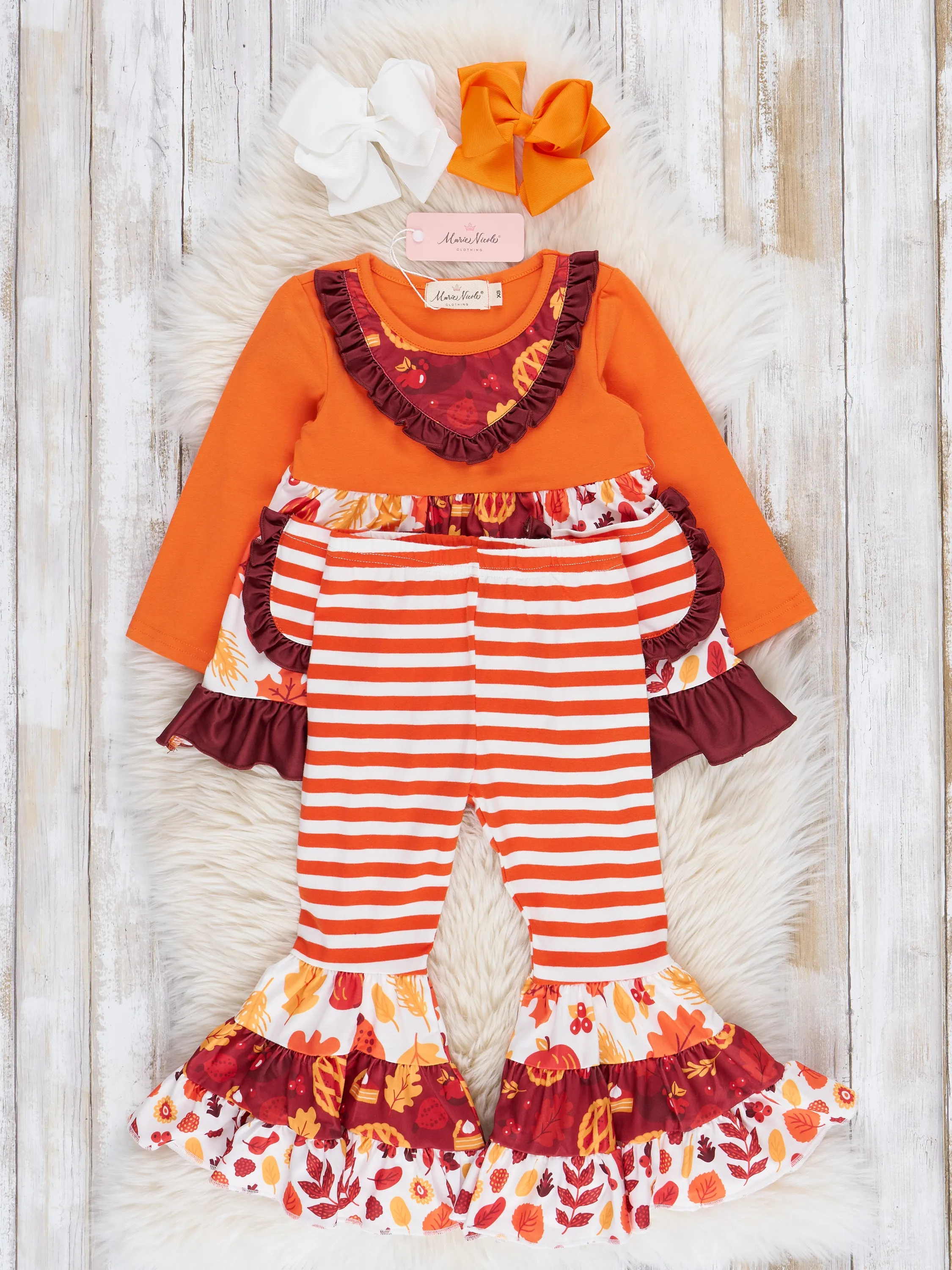 Orange Sweet Autumn Pie Ruffle Outfit