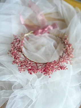 Pink Babys Breath Flower Crown, Preserved Real Gypsophila Flower Girl Hair Accessories, Romantic Wedding Floral Hair Piece UK