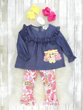 Pink Paisley Turkey Ruffle Outfit