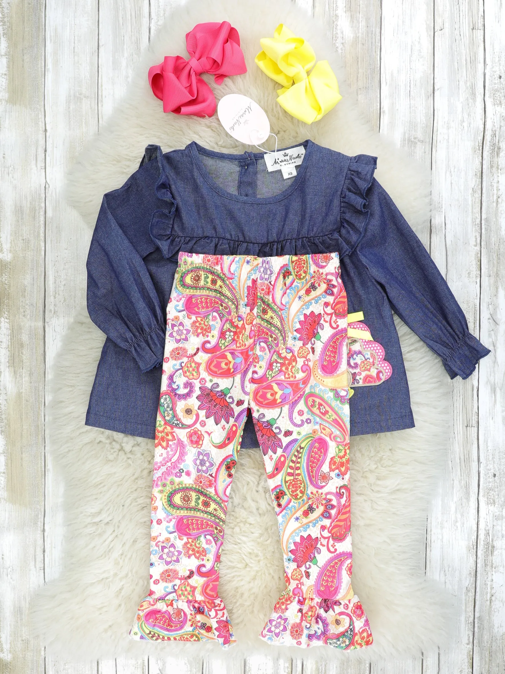 Pink Paisley Turkey Ruffle Outfit