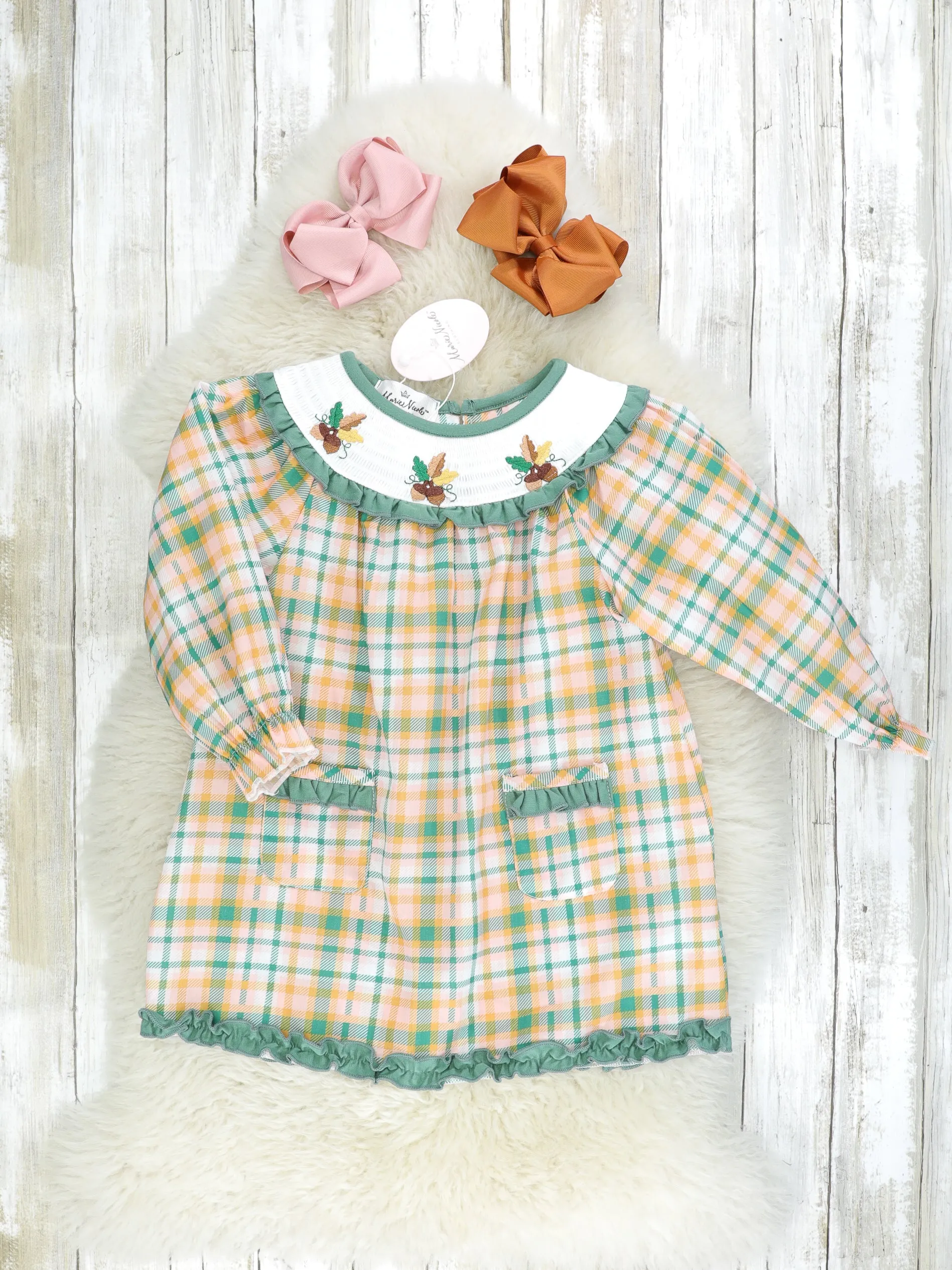 Plaid Acorn Smocked Dress